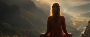 Woman meditating on a mountain