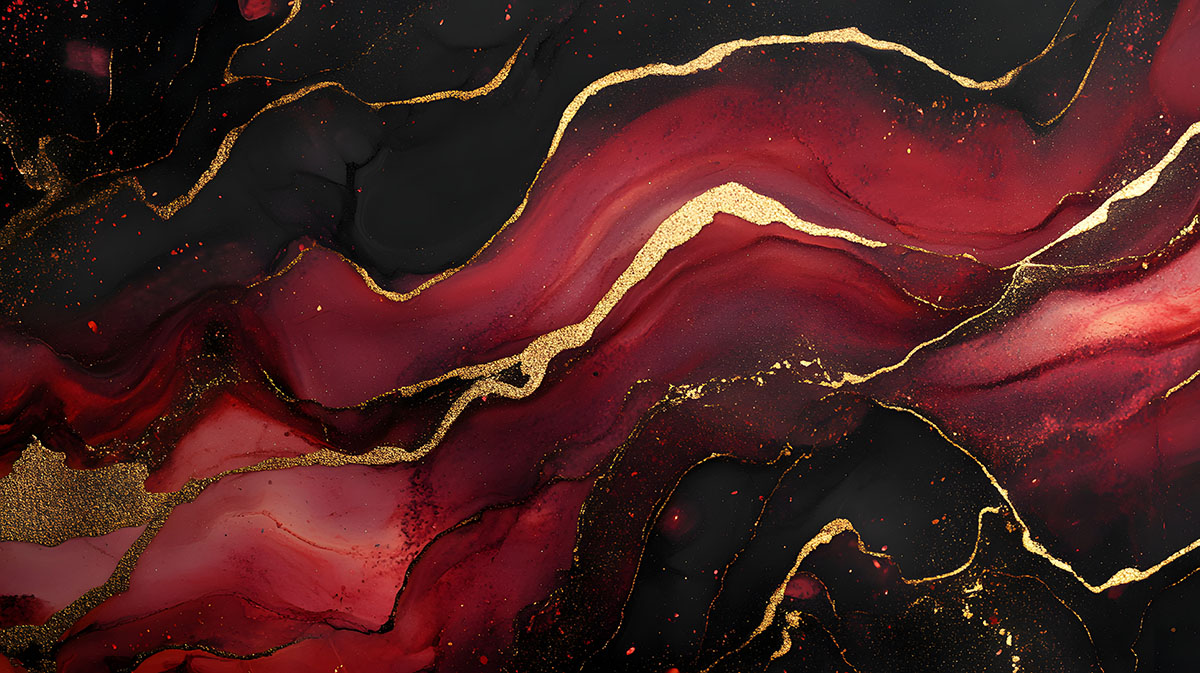 Abstract luxury red marble background with golden lines, liquid