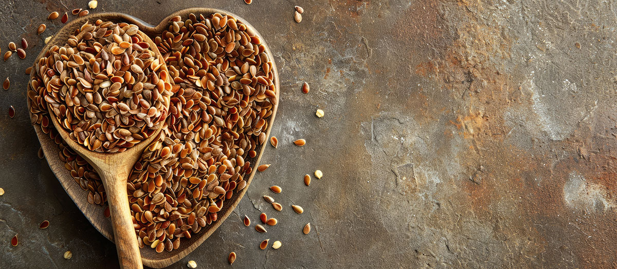 Heart-shaped bowl with flaxseed meal.