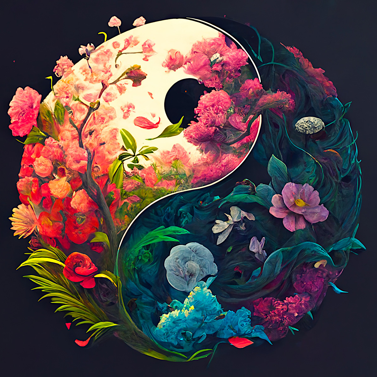 Yin yang design with beautiful flowers.