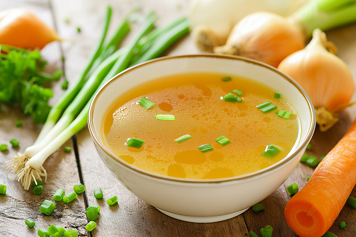 Tasty and healthy hot chicken broth soup.