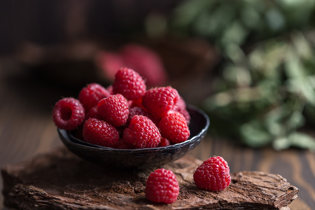 Fresh raspberries.