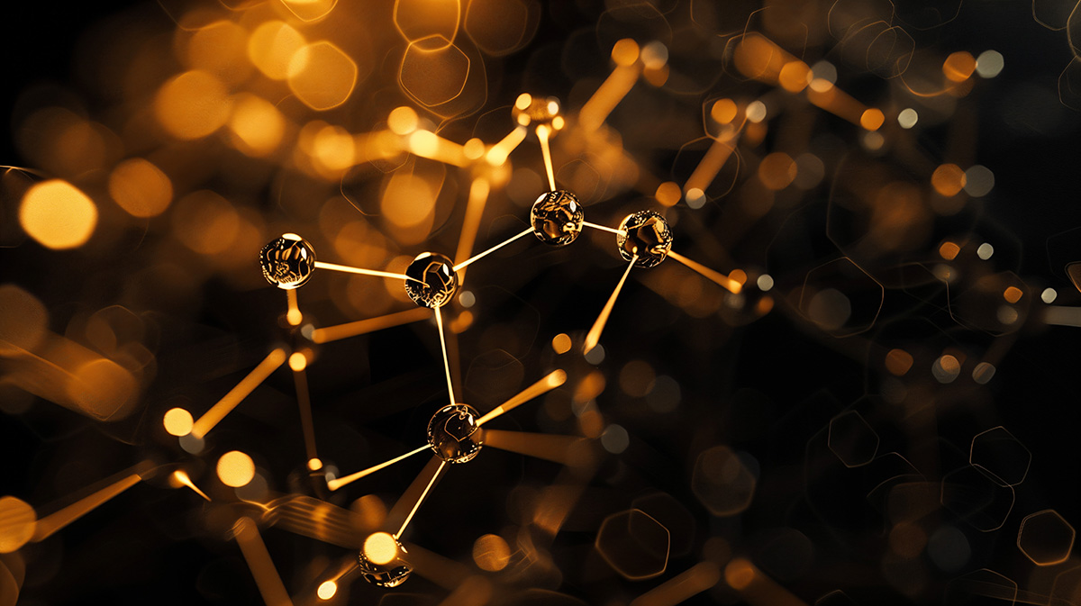 Graphic visualization of caffeine molecules.