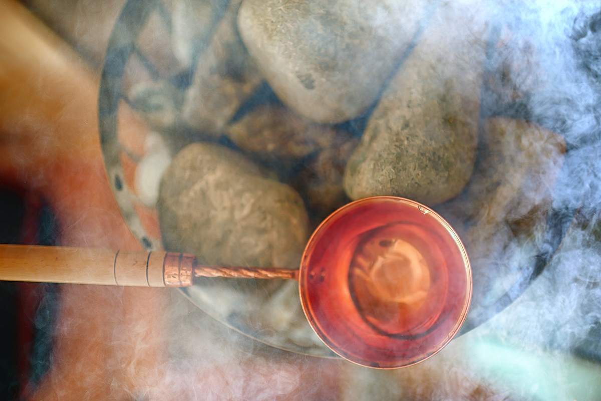 Sauna stones / hot stones for water supply, steam on the stones in the sauna.