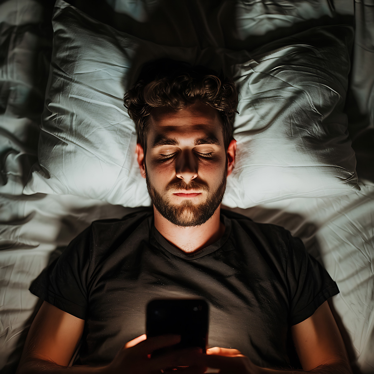Man in Bed With his Phone, Social Media Addiction