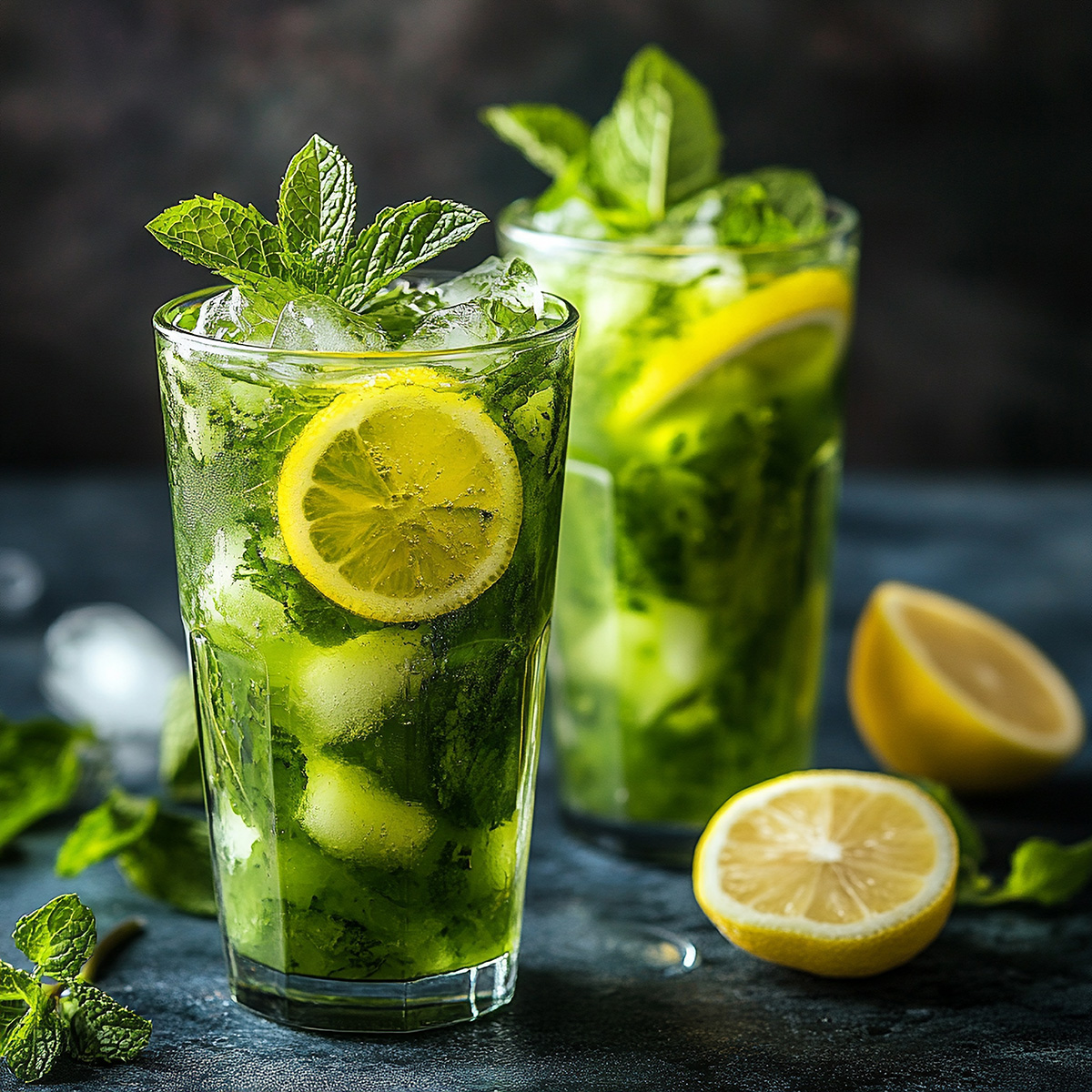 Refreshing mint and lemon drinks at a summer gathering