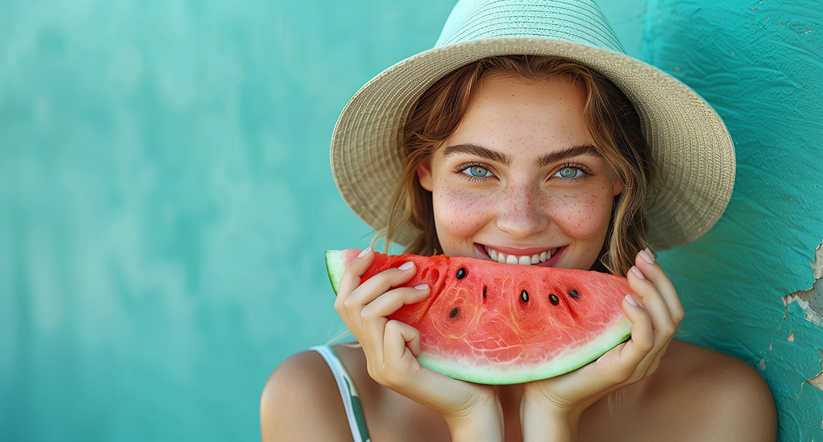 Woman eating watermelon