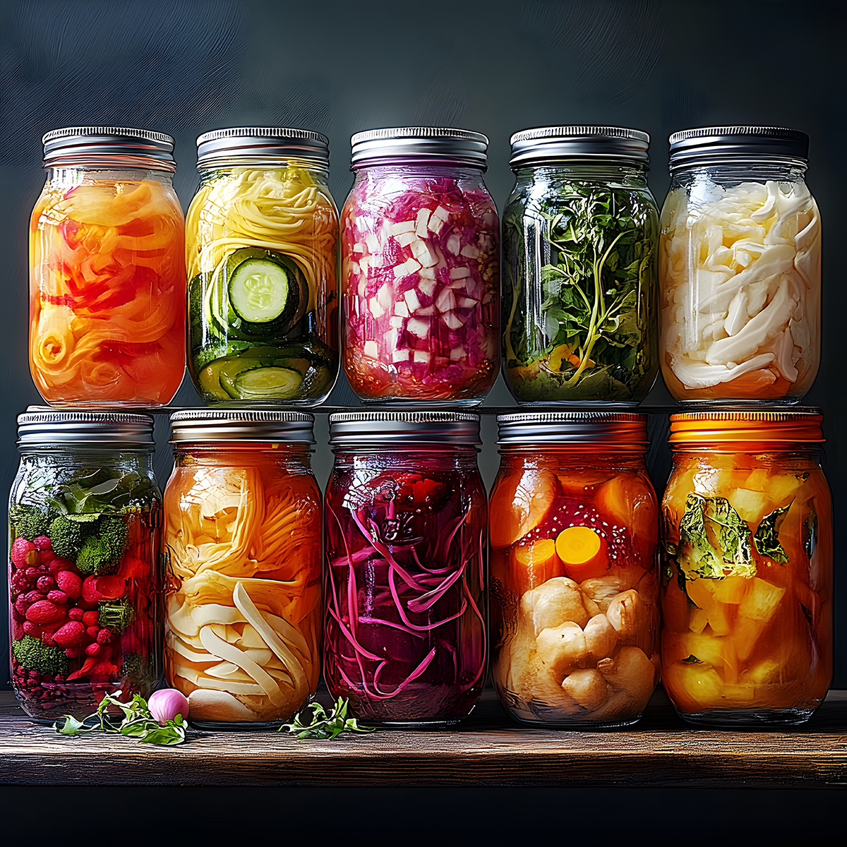 A vibrant collection of assorted fermented foods