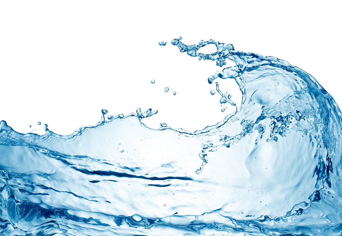 Blue water wave isolated on white background signifying hydration.