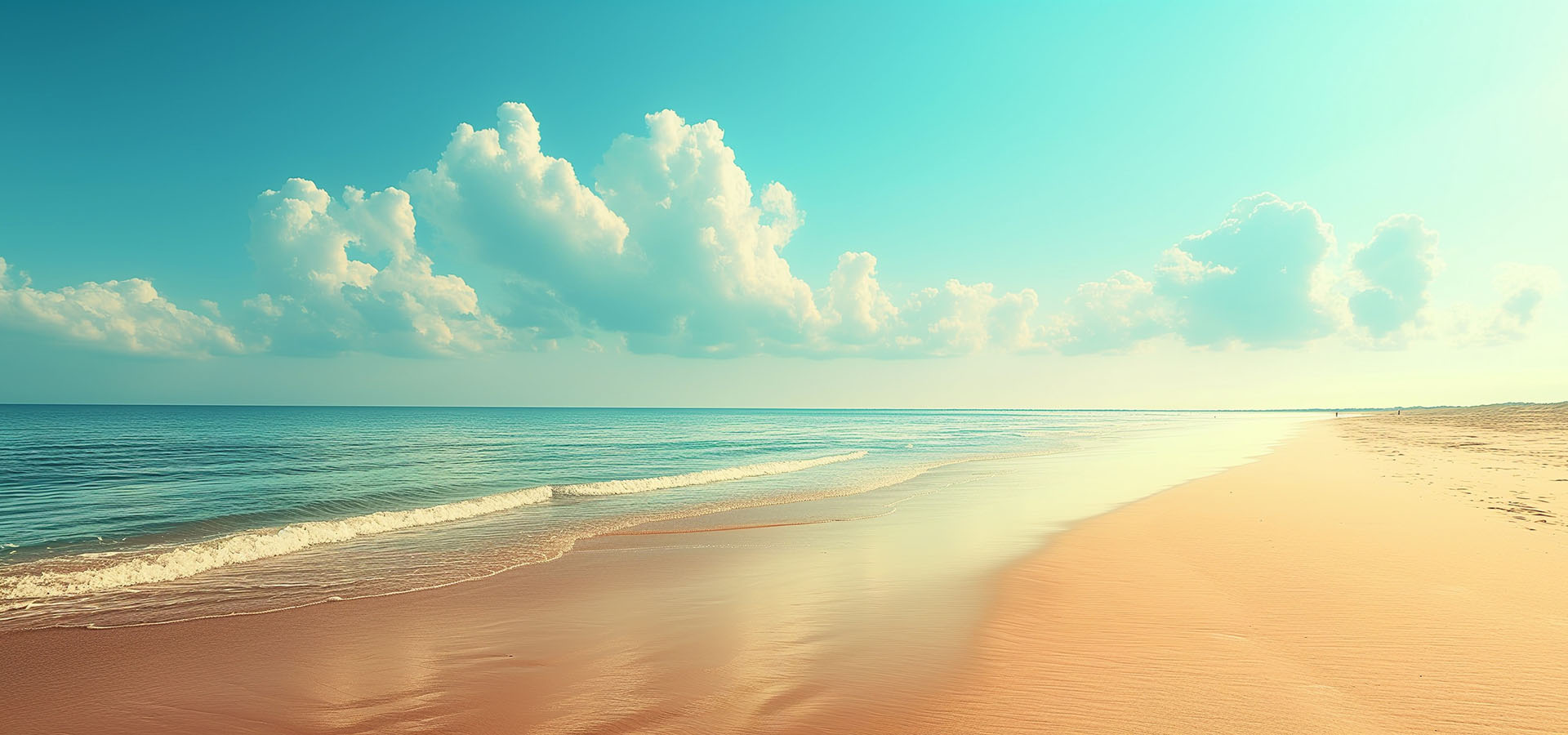 Clean sandy beach with cloudy sunny sky